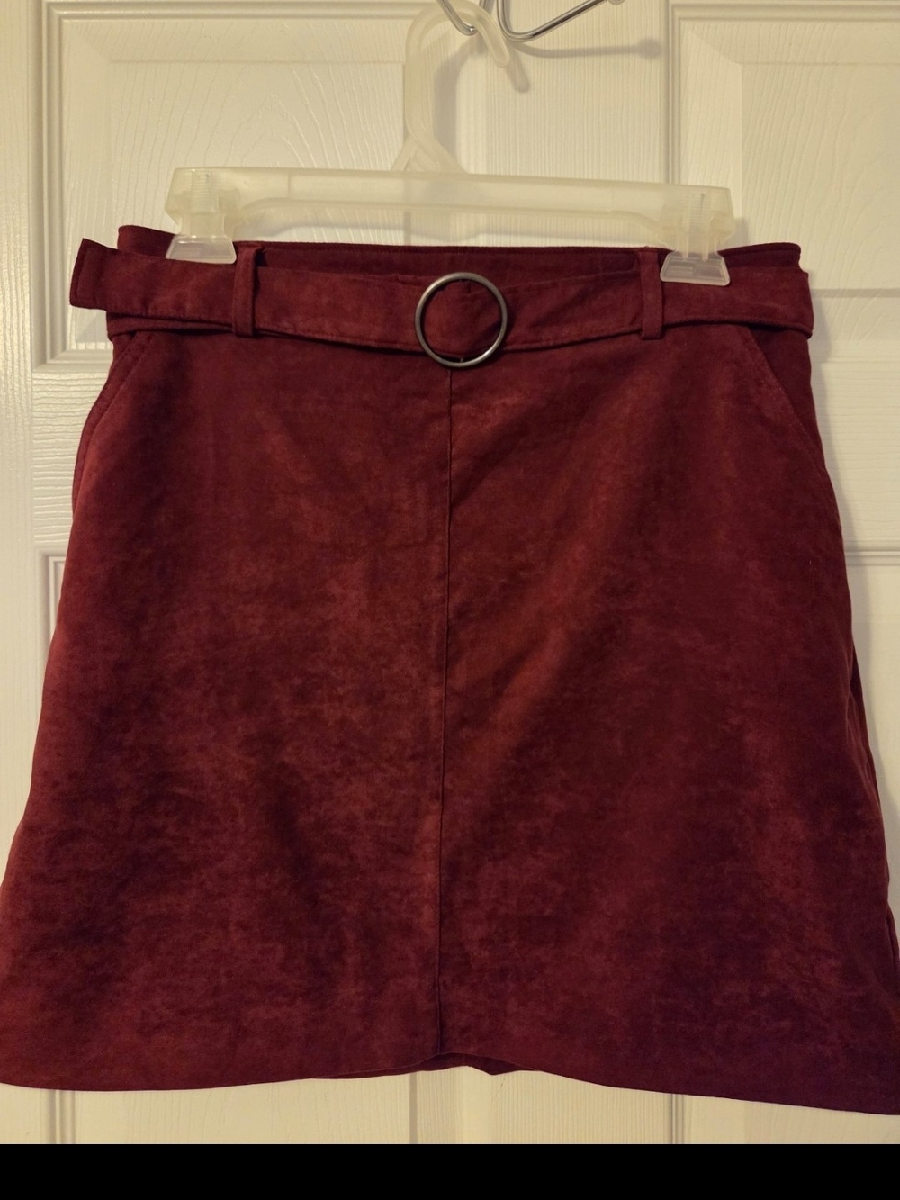 Hollister Maroon Suede-Look Belted A-Line Mini Skirt